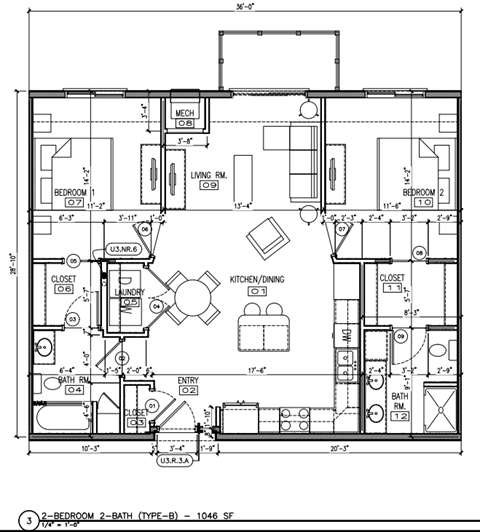 a floor plan of a house with bedrooms and a large living room